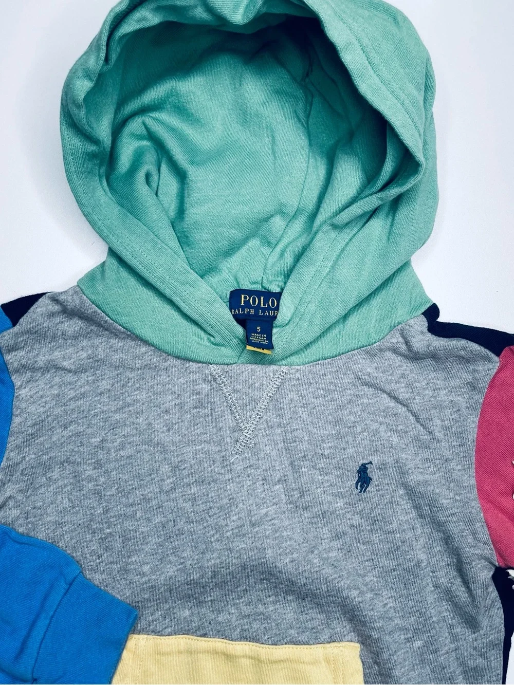 Polo by Ralph Lauren Multicolor Hooded Pullover - Gray, Green, Blue, Red, Yellow